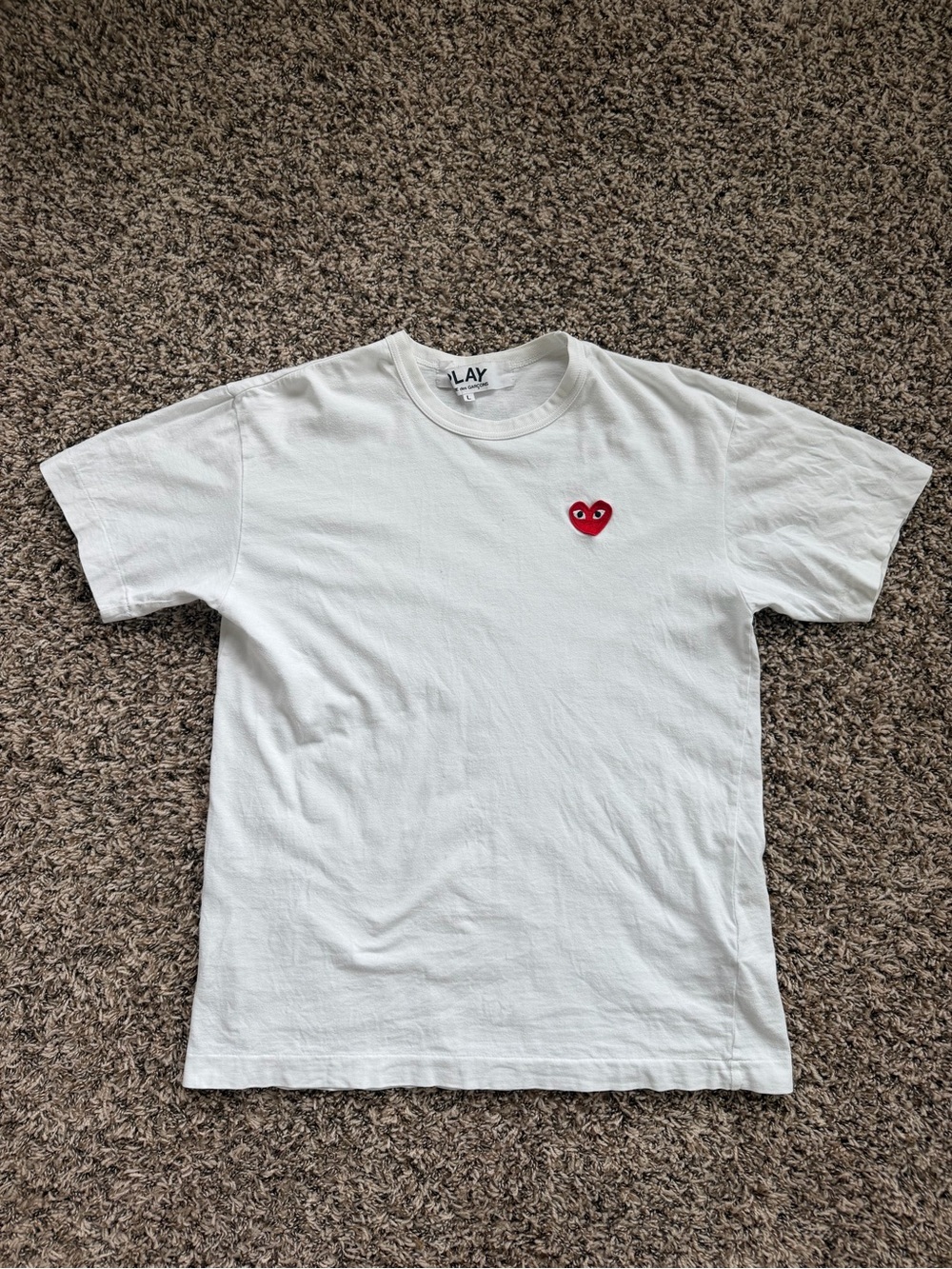 Comme des Garcons PLAY White Cotton Heart Patch T-Shirt L
